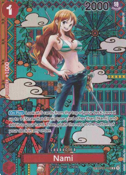 Nami OP01-016 ist in Special Card. Die One Piece Karte ist aus Awakening of the New Era in Parallel Alternative Art.