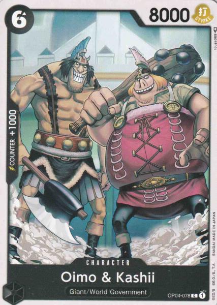Oimo & Kashii OP04-078 ist in Common. Die One Piece Karte ist aus Kingdoms Of Intrigue in Normal Art.