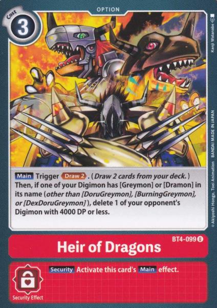 Heir of Dragons BT4-099 ist in Uncommon. Die Digimon Karte ist aus Great Legend BT04 
