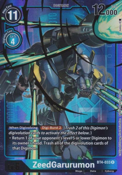 ZeedGarurumon BT4-033 ist in Alternative Art Holo. Die Digimon Karte ist aus Great Legend BT04 