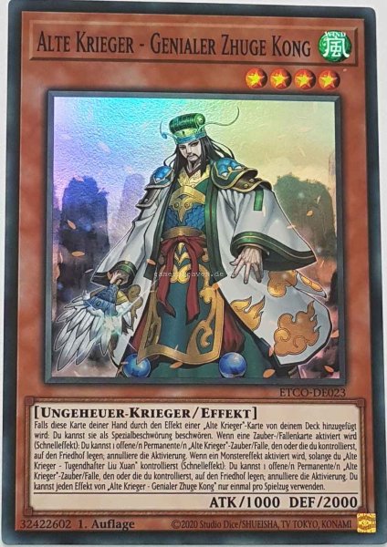Alte Krieger - Genialer Zhuge Kong ETCO-DE023 ist in Super Rare Yu-Gi-Oh Karte aus Eternity Code 1.Auflage