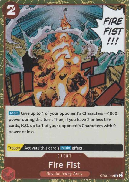 Fire Fist OP05-019 ist in Rare. Die One Piece Karte ist aus Awakening of the New Era in Normal Art.