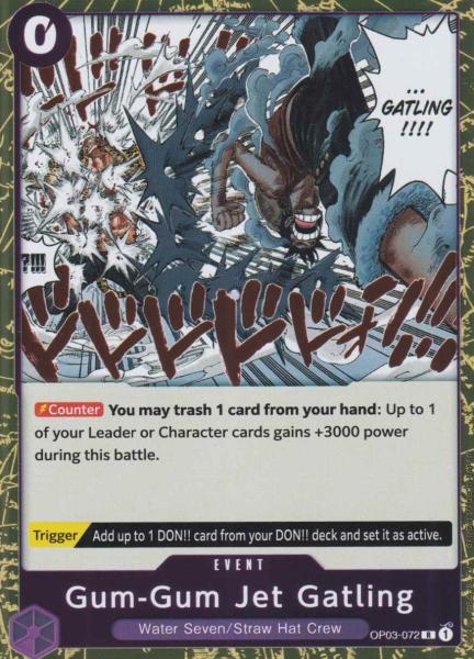 Gum-Gum Jet Gatling OP03-072 ist in Rare. Die One Piece Karte ist aus Pillars of Strength OP-03 in Normal Art.
