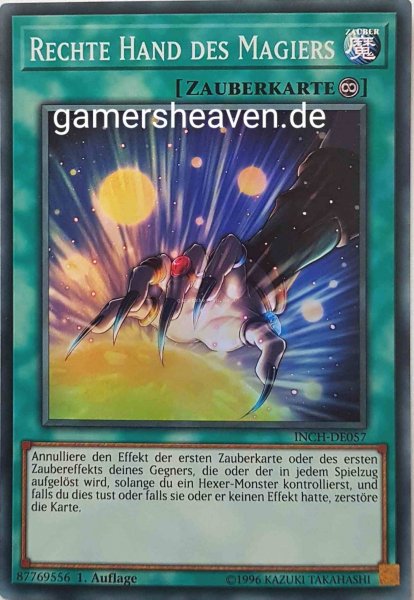 Rechte Hand des Magiers INCH-DE057 ist in Super Rare Yu-Gi-Oh Karte aus The Infinity Chasers 1.Auflage