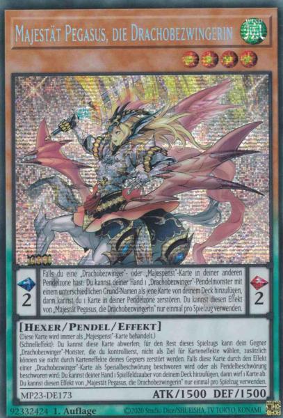 Majestät Pegasus, die Drachobezwingerin MP23-DE173 ist in Prismatic Secret Rare Yu-Gi-Oh Karte aus 25th Anniversary Tin Dueling Heroes 1.Auflage