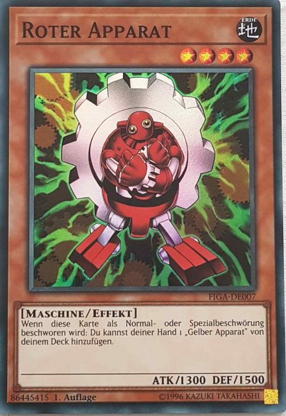 Roter Apparat FIGA-DE007 ist in Super Rare Yu-Gi-Oh Karte aus Fists of the Gadgets 1.Auflage
