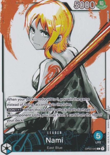 Nami (Parallel) OP03-040 ist in Leader. Die One Piece Karte ist aus Pillars of Strength OP-03 in Parallel Alternative Art.