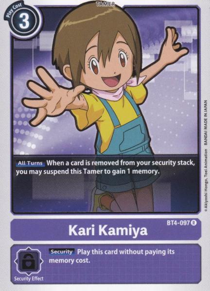 Kari Kamiya BT4-097 ist in Rare. Die Digimon Karte ist aus Great Legend BT04 