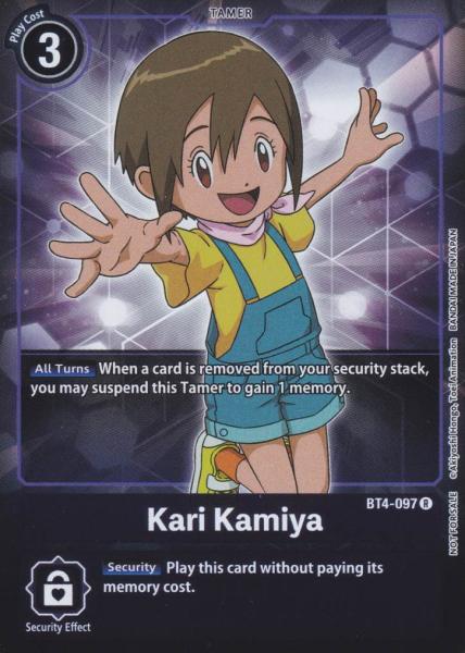 Kari Kamiya BT4-097 ist in Alternative Art Holo. Die Digimon Karte ist aus Great Legend BT04 