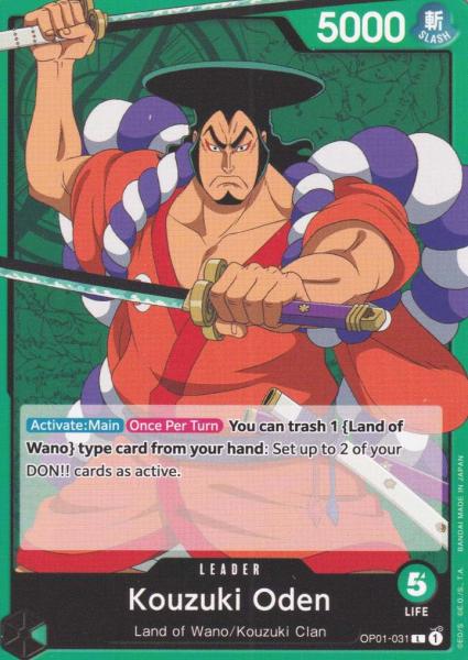 Kouzuki Oden OP01-031 ist in Leader. Die One Piece Karte ist aus Romance Dawn in Normal Art.