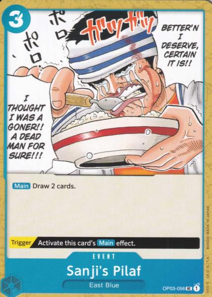 Sanji's Pilaf OP03-056 ist in Uncommon. Die One Piece Karte ist aus Pillars of Strength OP-03 in Normal Art.
