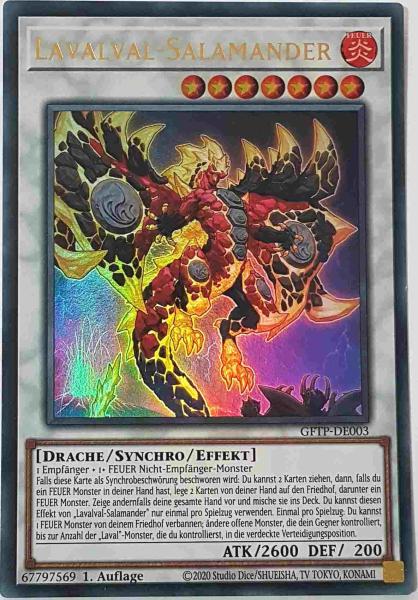 Lavalval-Salamander GFTP-DE003 ist in Ultra Rare Yu-Gi-Oh Karte aus Ghost From The Past 1.Auflage