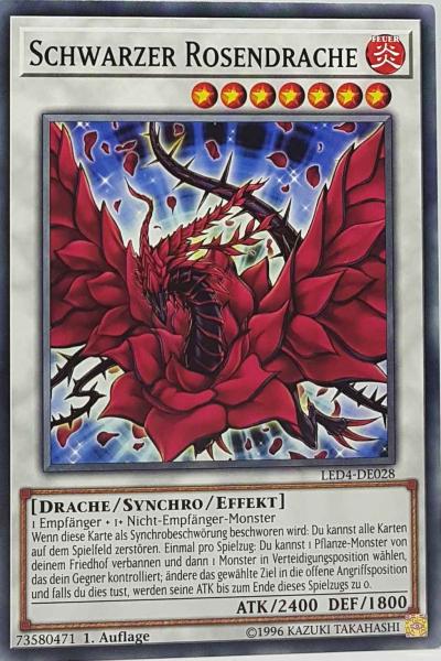 Schwarzer Rosendrache LED4-DE028 ist in Common Yu-Gi-Oh Karte aus Legendary Duelists Sisters of the Rose 1. Auflage