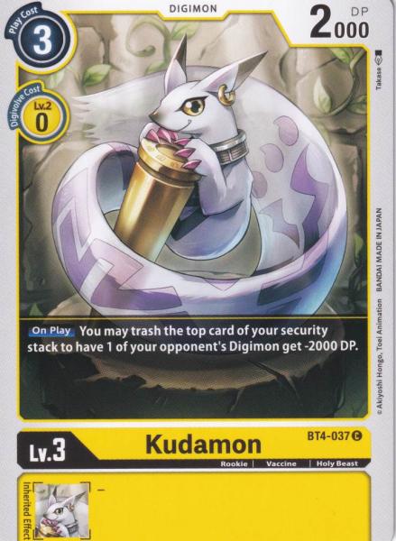 Kudamon BT4-037 ist in Common. Die Digimon Karte ist aus Great Legend BT04 