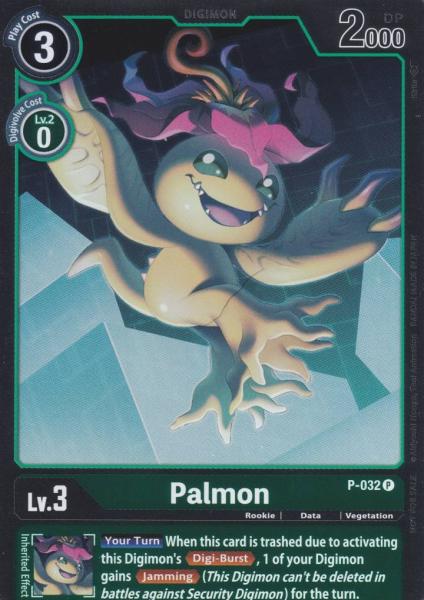 Palmon Holo P-032 ist in Promo. Die Digimon Karte ist aus Great Legend BT04 