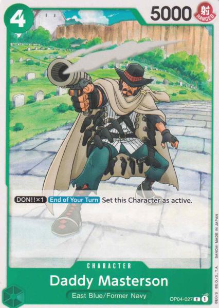 Daddy Masterson OP04-027 ist in Common. Die One Piece Karte ist aus Kingdoms Of Intrigue in Normal Art.