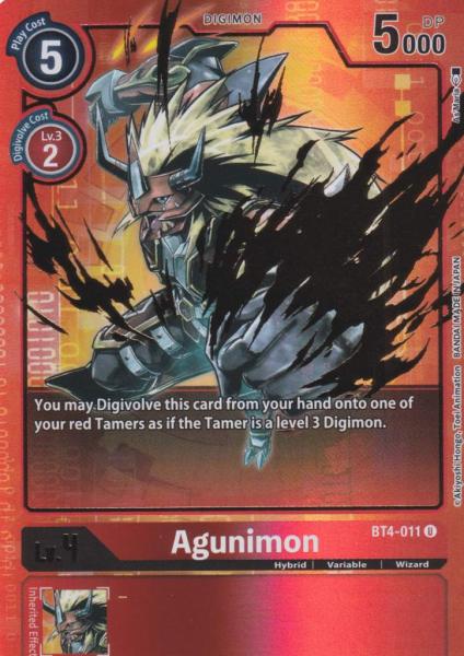 Agunimon BT4-011 ist in Alternative Art Holo. Die Digimon Karte ist aus Great Legend BT04 