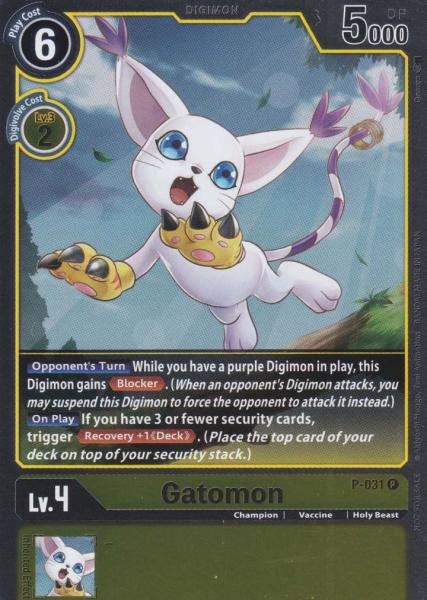 Gatomon Holo P-031 ist in Promo. Die Digimon Karte ist aus Great Legend BT04 
