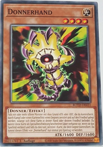Donnerhand ROTD-DE031 ist in Common Yu-Gi-Oh Karte aus Rise of the Duelist 1.Auflage
